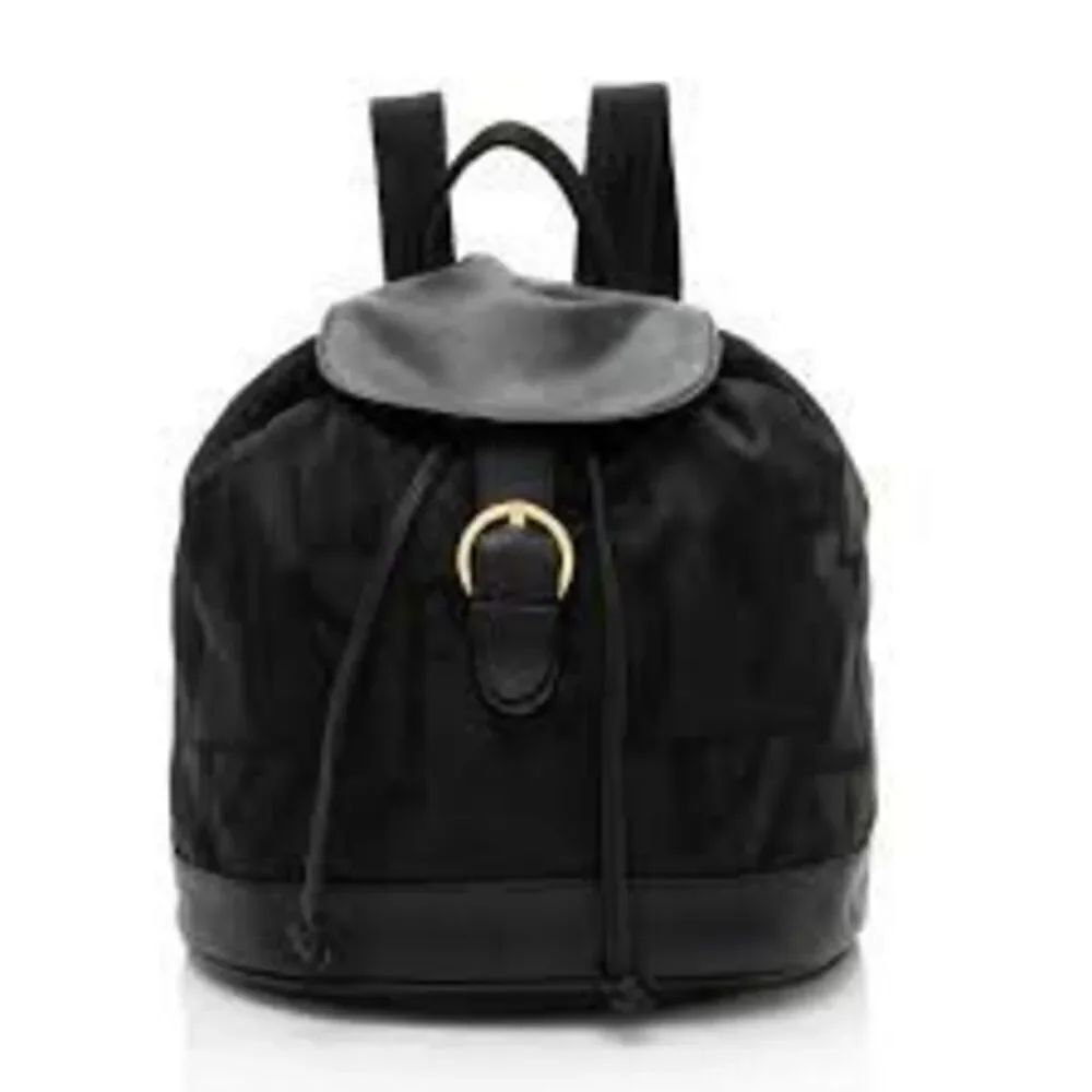 Vintage Salvatore Ferragamo Mini Backpack Black Nylon Leather Gancini Accents